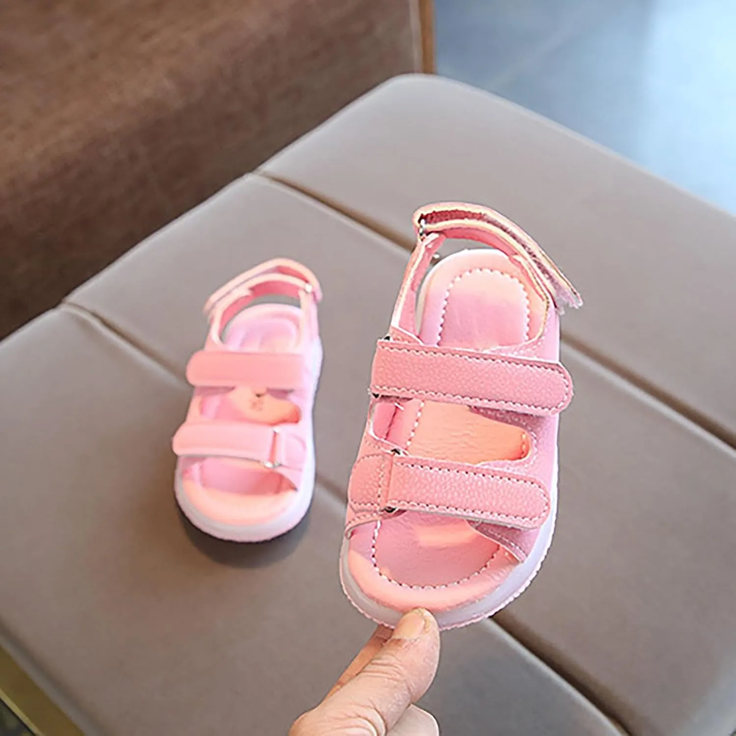 Toddler Girls Light Up Sandals, Slip On Non Slip Adjustable Strap Open Toe Beach Water Shoes, Kids Luminous Sandals