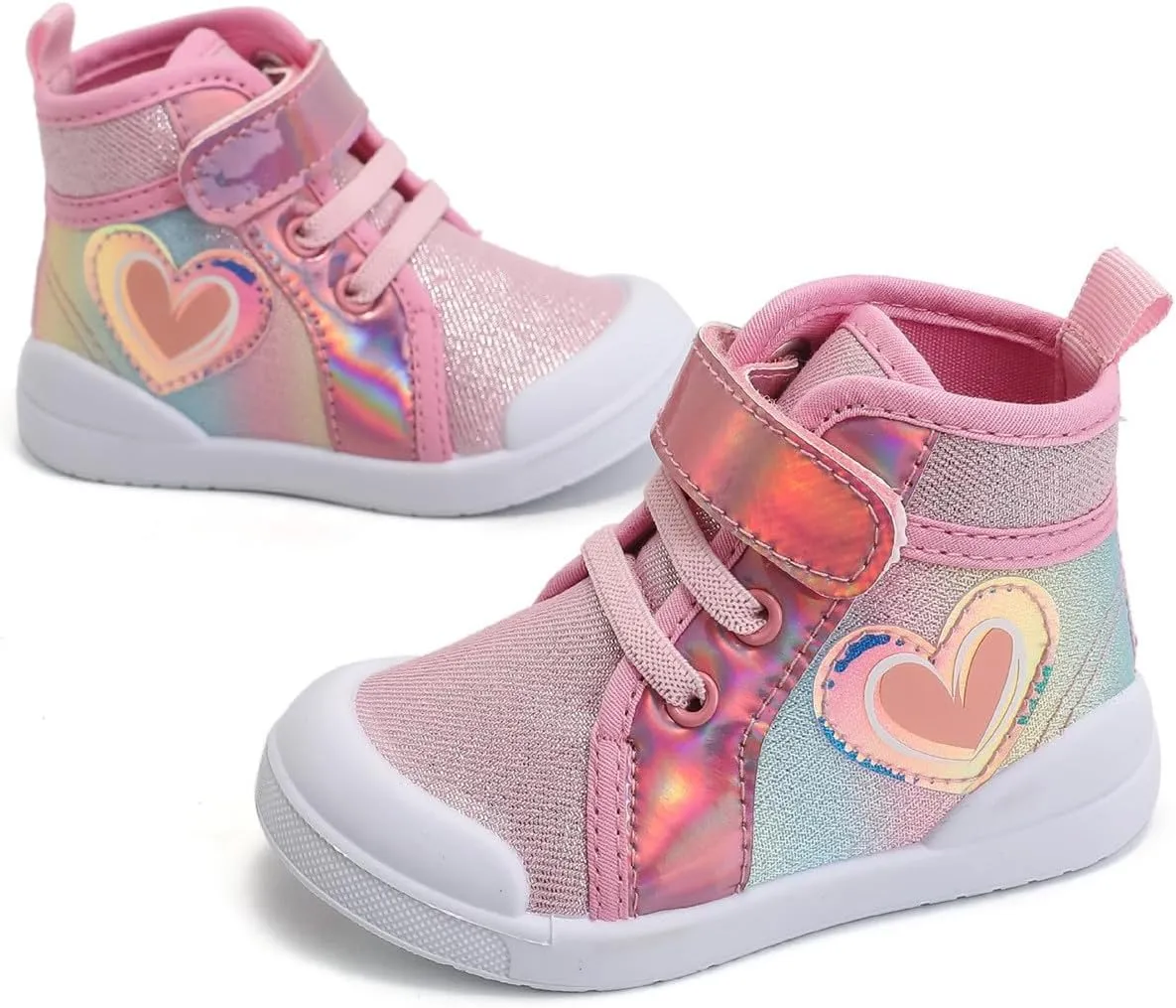 Toddler Girls Sequin Sparkly High Top Canvas Sneakers Kids Heart Print Glitter Walking Running Girls Shoes Hiking Boots