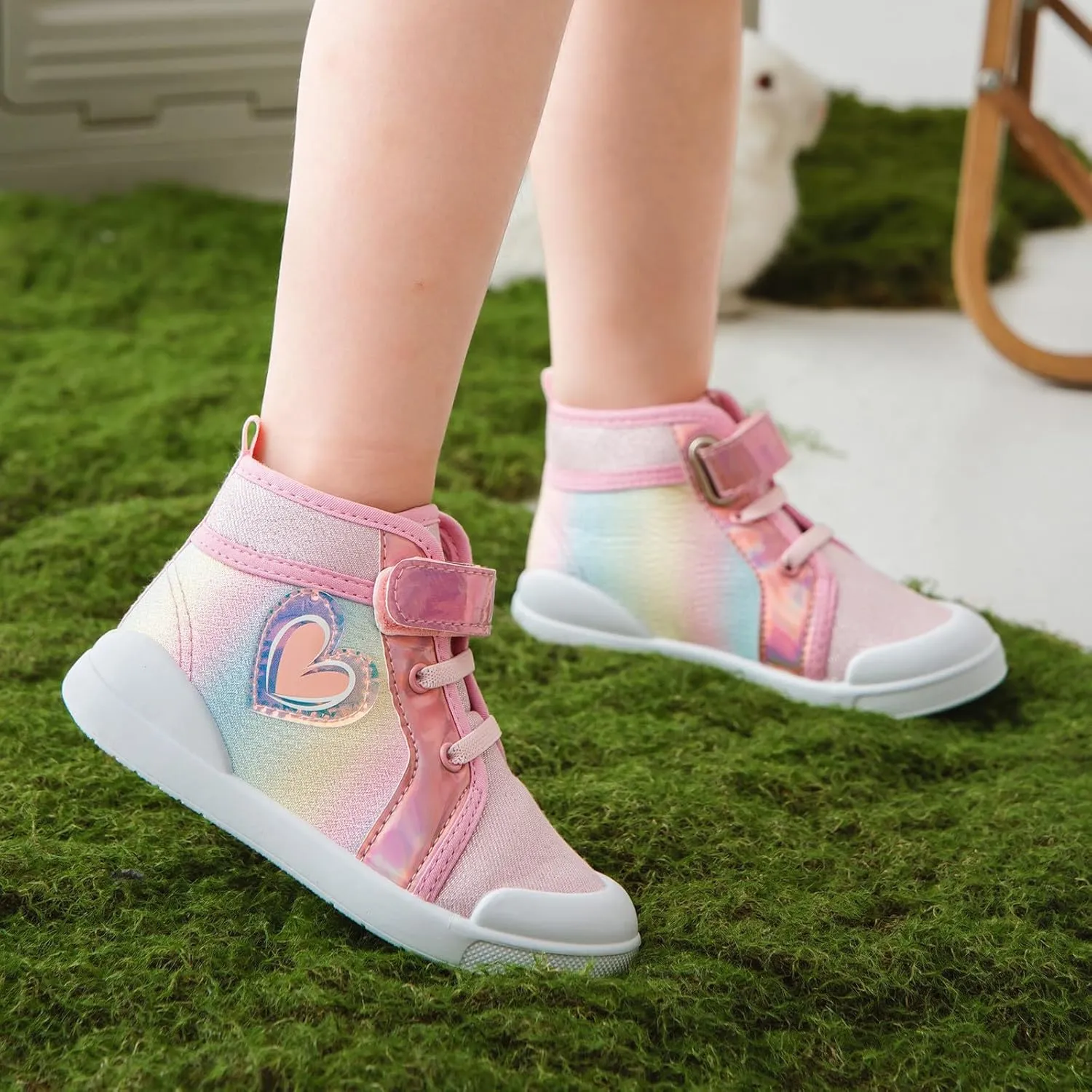 Toddler Girls Sequin Sparkly High Top Canvas Sneakers Kids Heart Print Glitter Walking Running Girls Shoes Hiking Boots