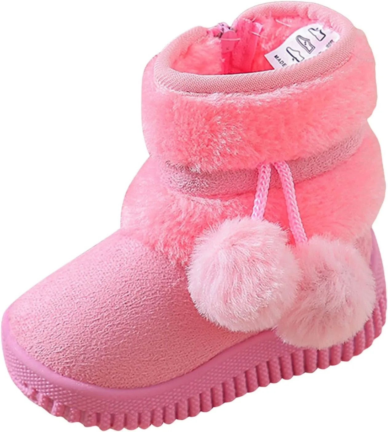 Toddler Winter Boots Girls Boys Kids Unisex Snow Boots Side Zip Fleece Outdoor Anti-Slip Warm Boots with Pom Poms