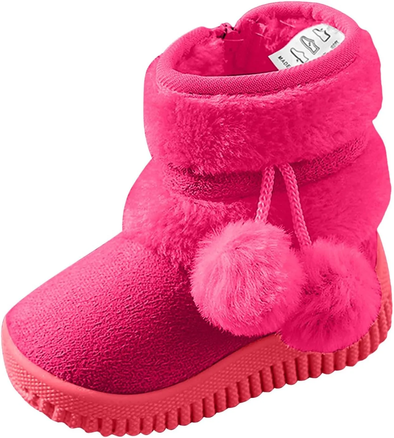 Toddler Winter Boots Girls Boys Kids Unisex Snow Boots Side Zip Fleece Outdoor Anti-Slip Warm Boots with Pom Poms