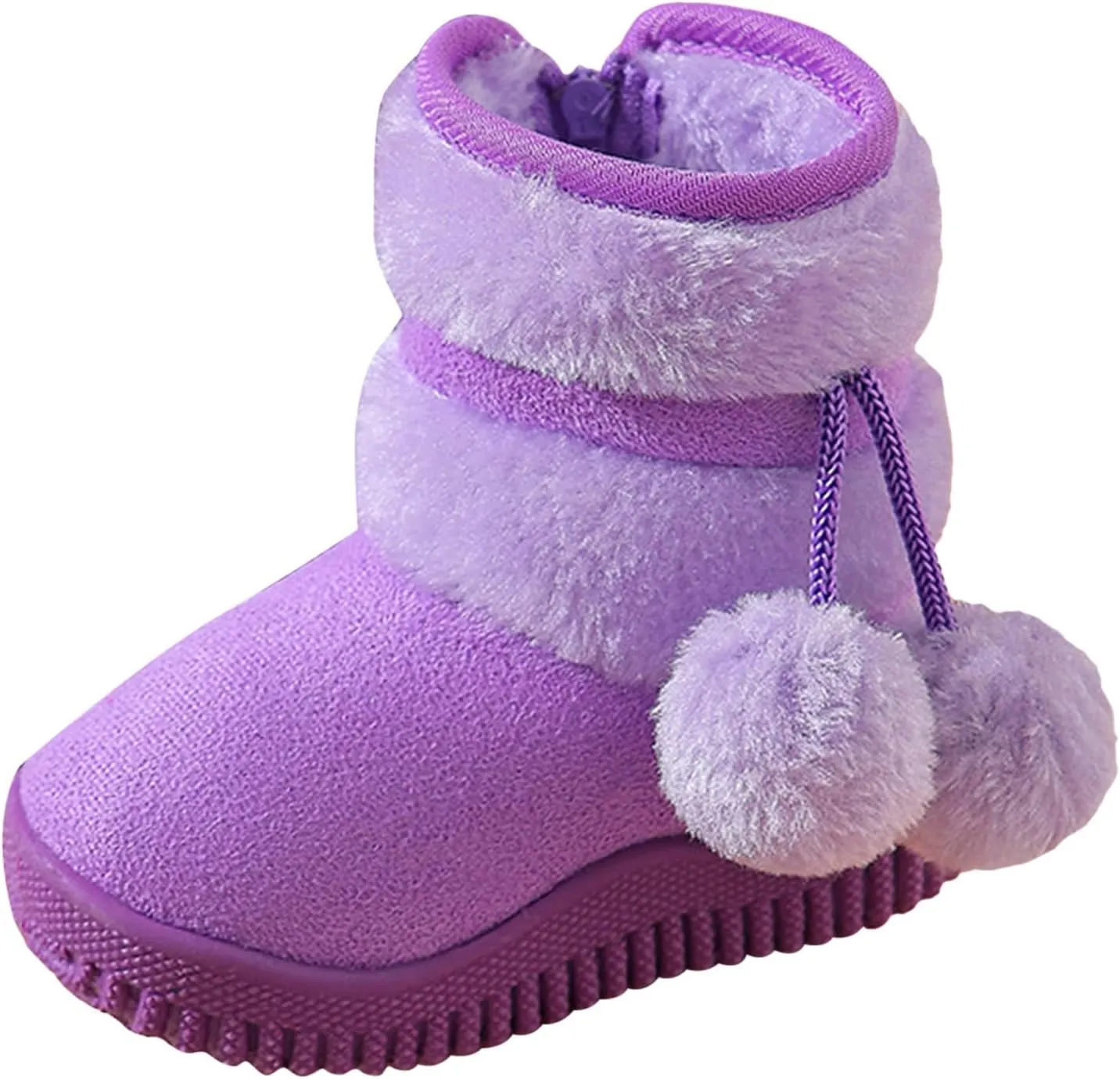 Toddler Winter Boots Girls Boys Kids Unisex Snow Boots Side Zip Fleece Outdoor Anti-Slip Warm Boots with Pom Poms