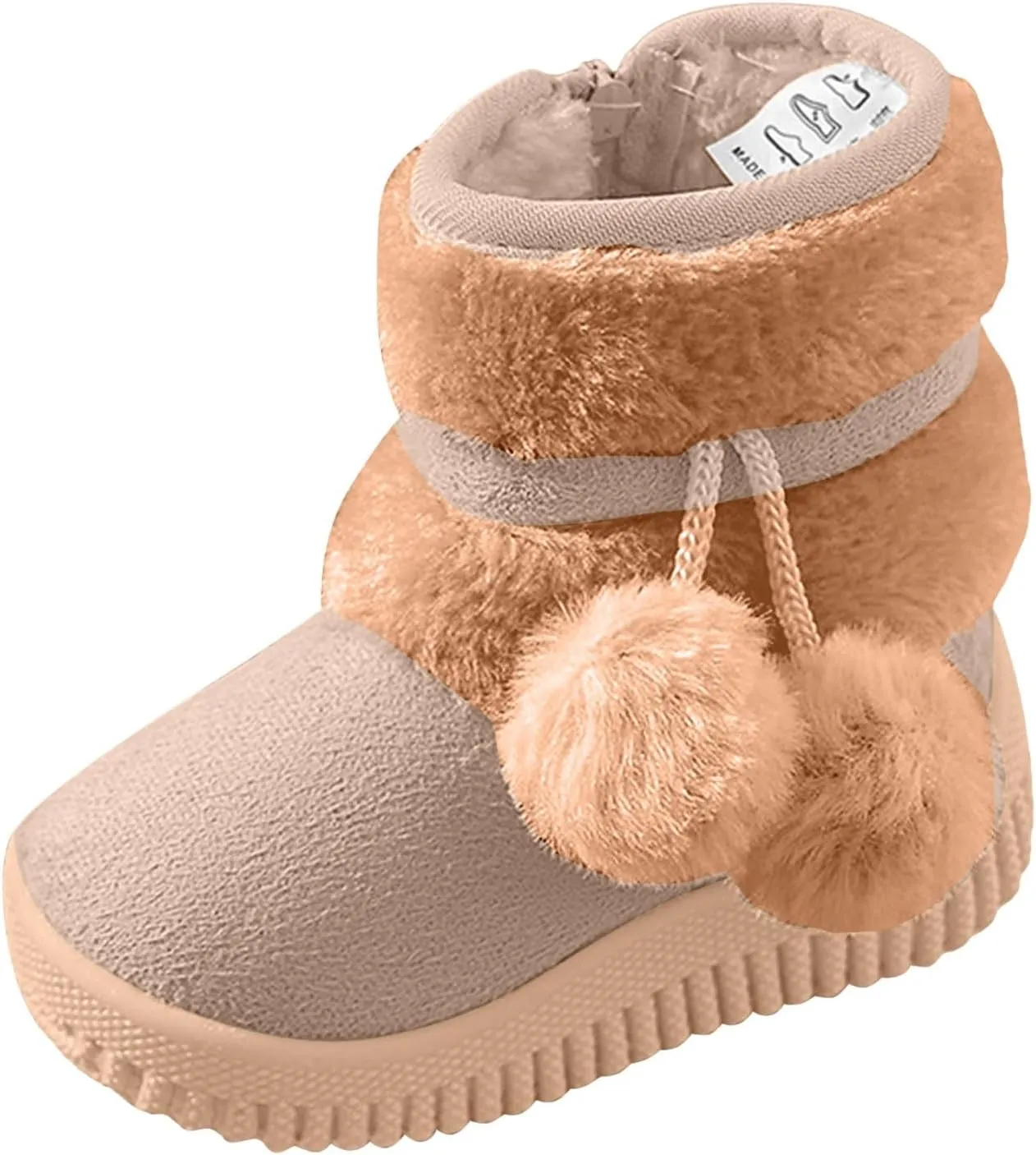 Toddler Winter Boots Girls Boys Kids Unisex Snow Boots Side Zip Fleece Outdoor Anti-Slip Warm Boots with Pom Poms