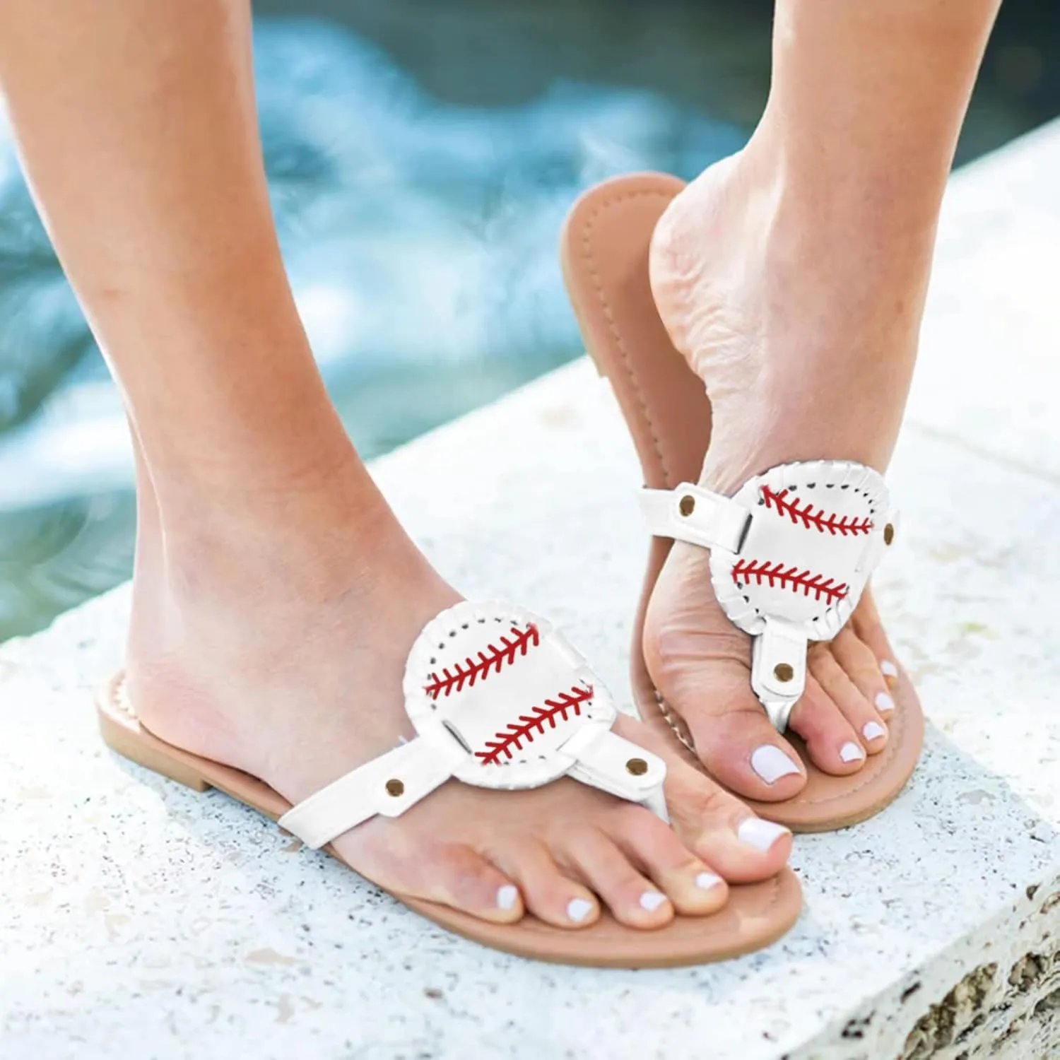Women Baseball Sandals Flat Flip Flops for Women Slippers with Arch Support for Ladies Clip Toe Walking Sandals