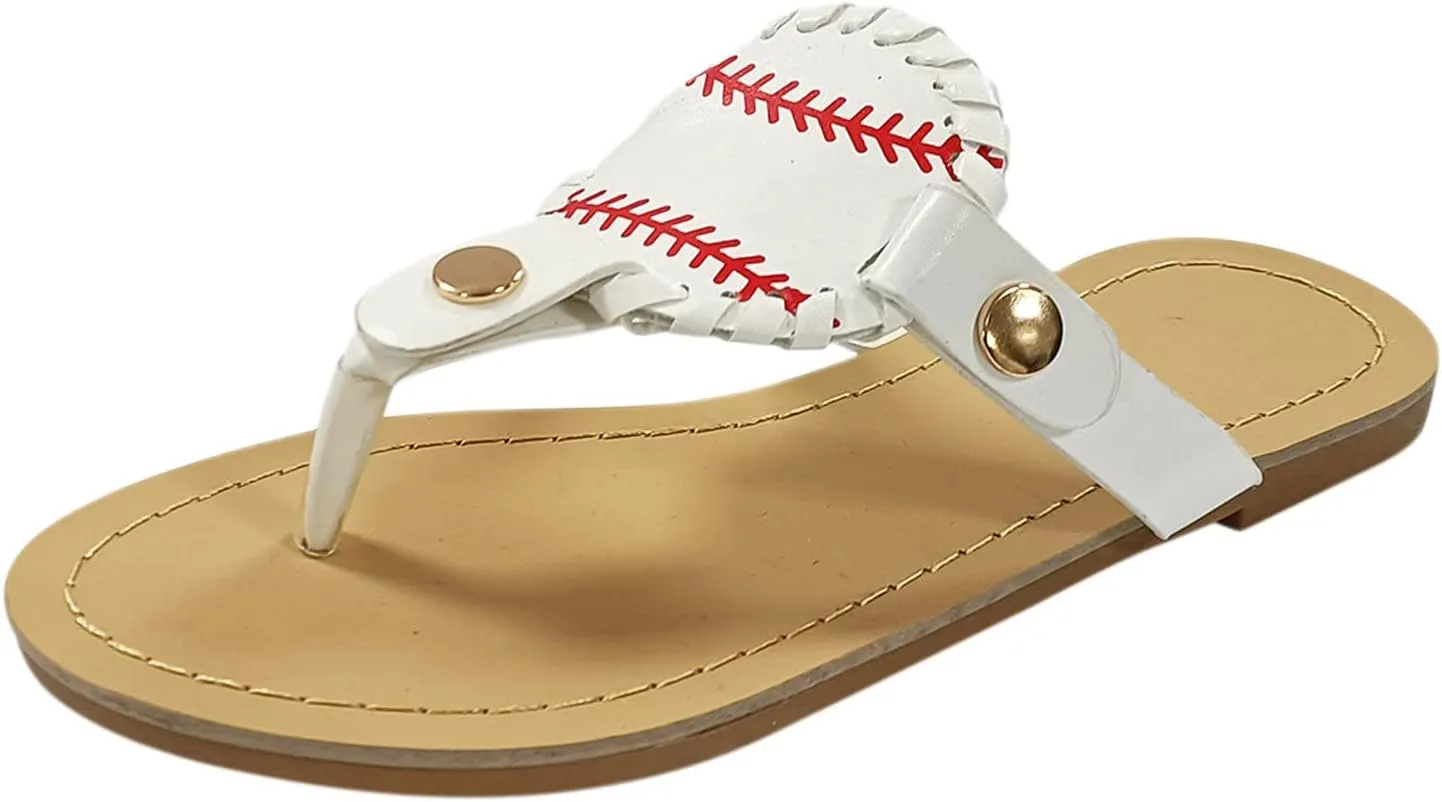 Women Baseball Sandals Flat Flip Flops for Women Slippers with Arch Support for Ladies Clip Toe Walking Sandals