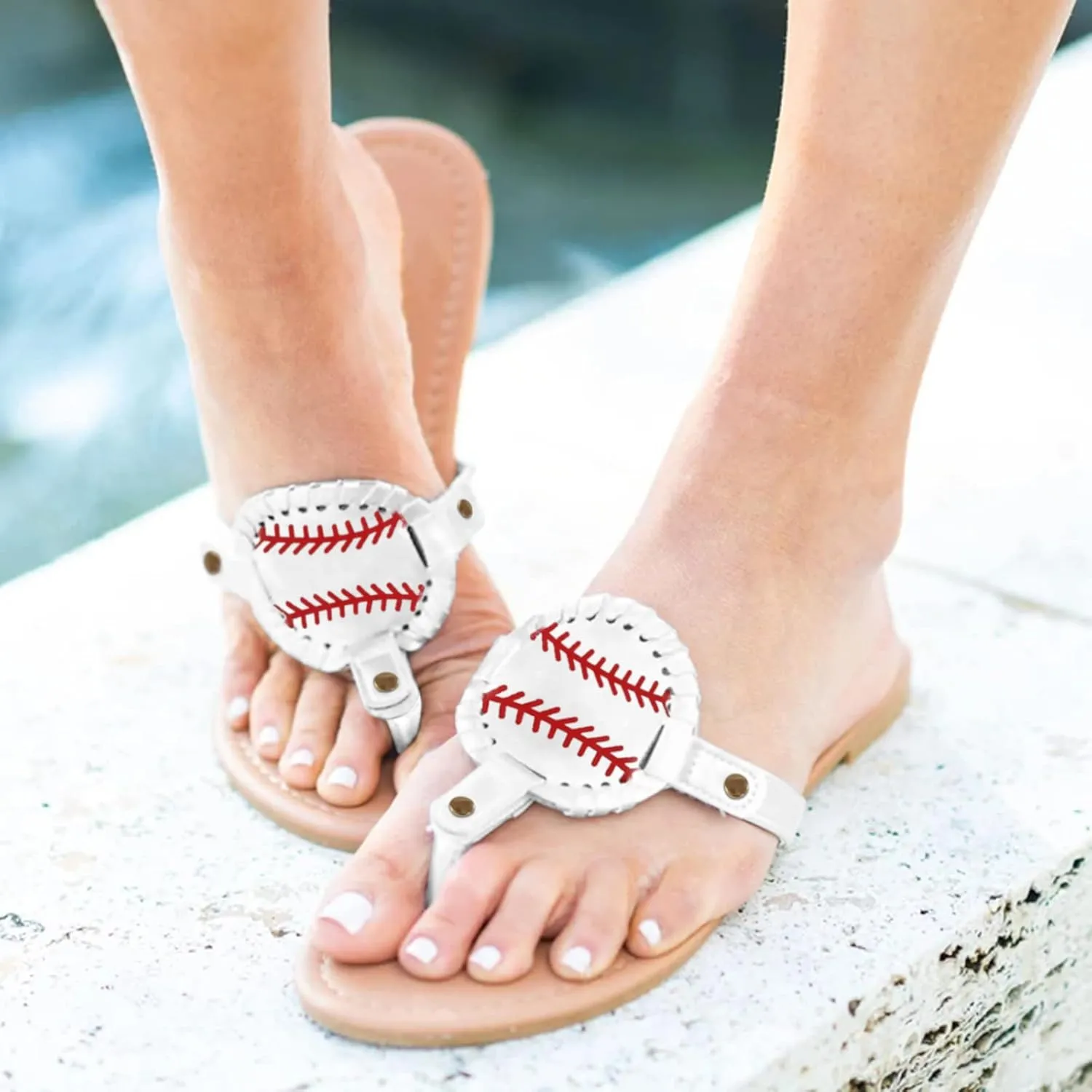 Women Baseball Sandals Flat Flip Flops for Women Slippers with Arch Support for Ladies Clip Toe Walking Sandals