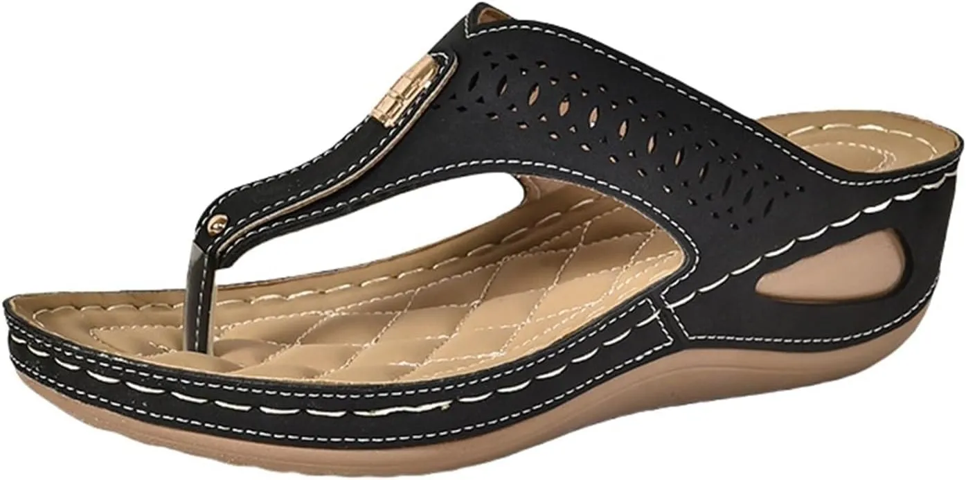 Women's Orthopedic Arch Support Sandals Diabetic Walking Shoes Summer Orthotic Comfortable Slip On Peep Toe Platforms Wedge Sandal Casual Lightweight Breathable Flip Flops Work Slipper