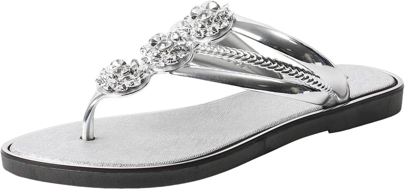 Women's Rhinestone Flat Sandals Casual Summer Open Toe Sandal Fashion Shoes Slipper